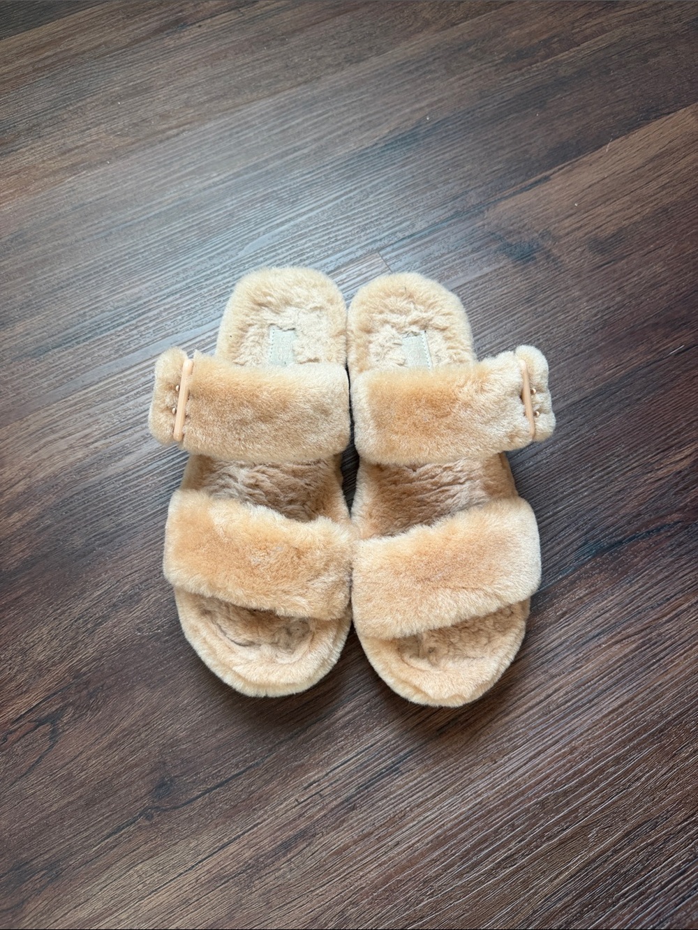 UGG Plush Shearling Slide Sandals in Camel/Tan
